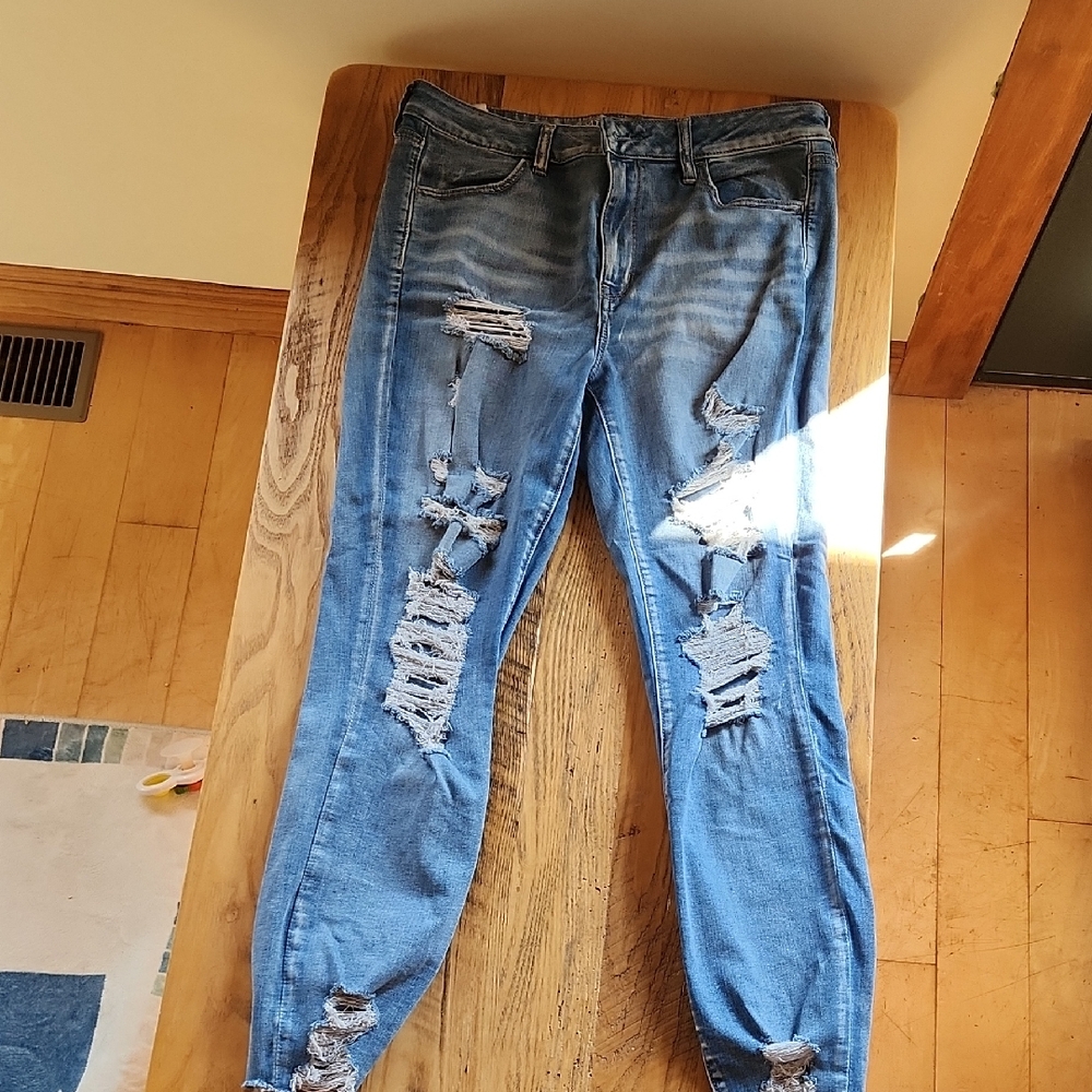 American Eagle Outfitters Ripped Blue Skinny Jeans